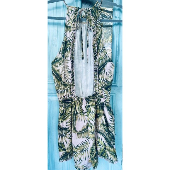 SUBOO  SEXY  CHIC  PINK GREEN PALM PRINT  HIGH NECK PLAYSUIT  ROMPER HALTER SZ6 - Picture 3 of 11